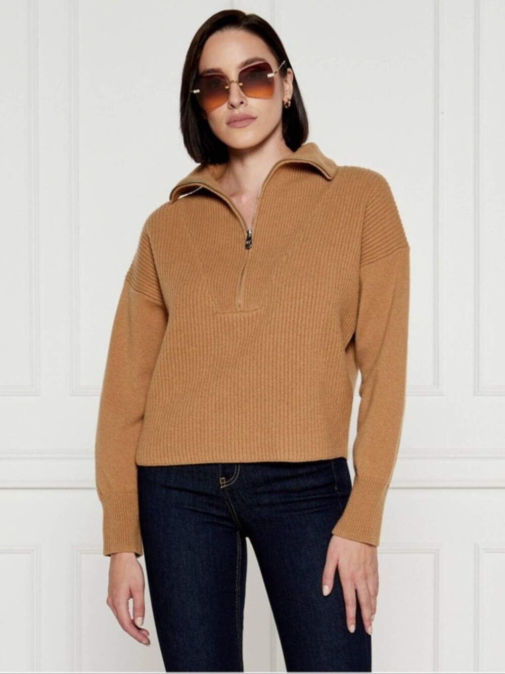 PINKO $545 • Large • Caveau Half-Zip Wool-Cashmere Blend Sweater • Fall 2024
